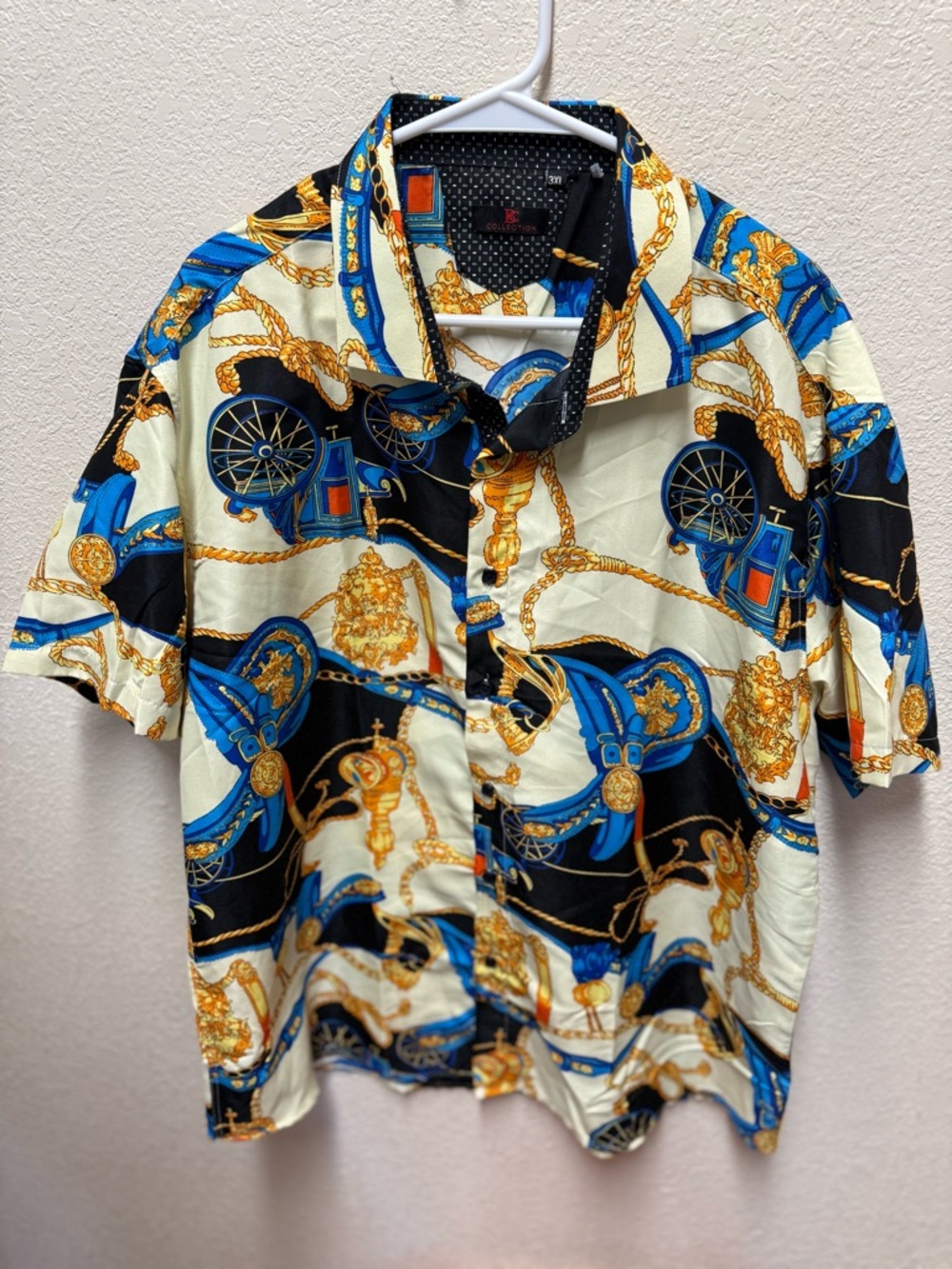 Men's button-down shirt B. Collection With  baroque and chain  pattern Sz 3XL